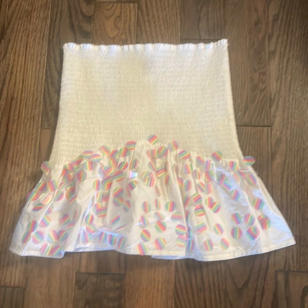 NWOT smocked, white queen of sparkle skirt
